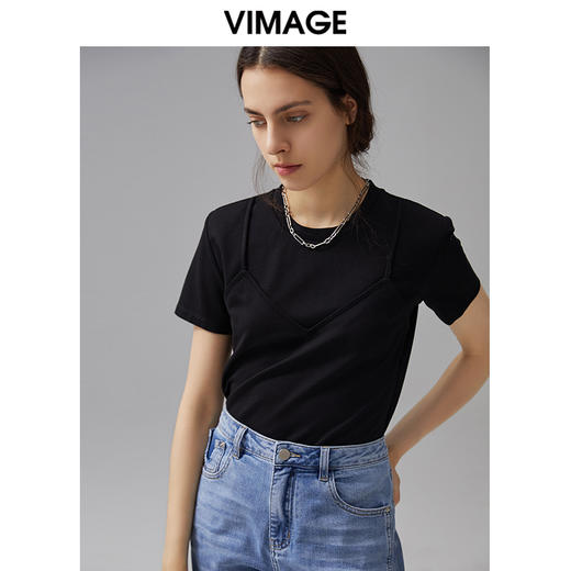 VIMAGE纬漫纪夏季新款时尚休闲百搭舒适简约T恤上衣女V1502118 商品图2