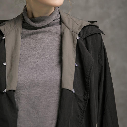 Famecoco范可儿撞色风衣大衣女士秋百搭中长款外套F215AT106 商品图3