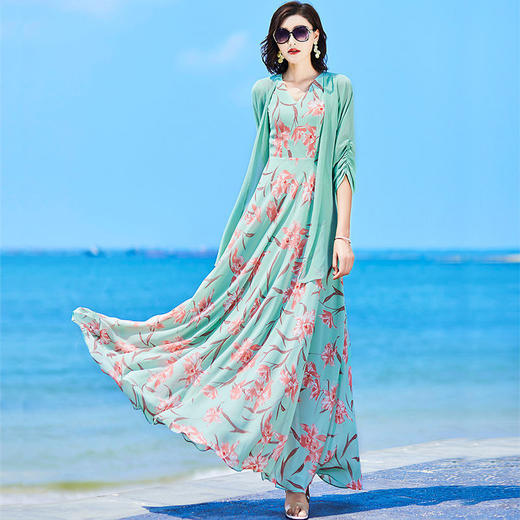 夏季套装女长裙小衫两件套，新款收腰显瘦长款碎花套装裙 HT-YX8279 商品图3