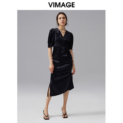 VIMAGE纬漫纪夏季新款泡泡袖气质通勤百搭设计感小众小上衣V1513133 商品图1