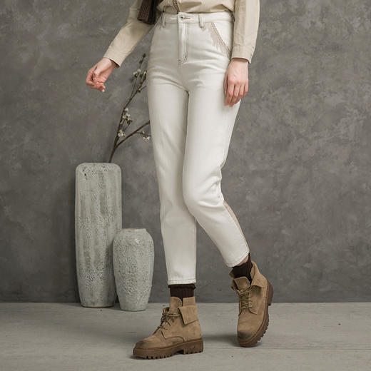 Famecoco范可儿刺绣牛仔裤女秋直筒设计感长裤F216GA009 商品图2