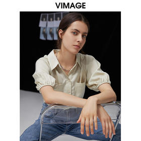 VIMAGE纬漫纪夏季新款通勤百搭时尚泡泡袖T恤衬衫上衣V1509133