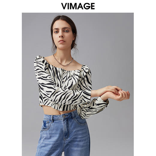 VIMAGE纬漫纪夏季新款宽松印花舒适衬衫女衬衣长袖小上衣V1509131 商品图2