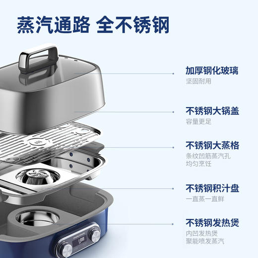 摩飞极速电蒸锅电炖锅家用多功能预约蒸煮锅双炖盅MR1168轻奢蓝 商品图4