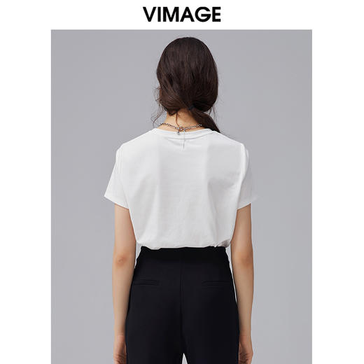 VIMAGE纬漫纪夏季新款简约舒适轻薄透气印花显瘦T恤上衣女V1502119 商品图3