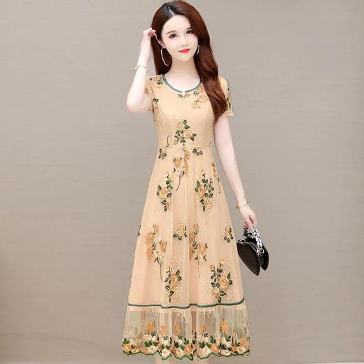YWE-JLNH-JA145夏新款修身短袖中长款大码气质优雅阔太太刺绣连衣裙 商品图2