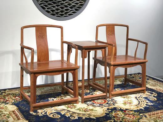 红桥红  家具严选  缅甸花梨（大果紫檀）【嘉木堂 矮靠背 南官帽椅三件套】 商品图1