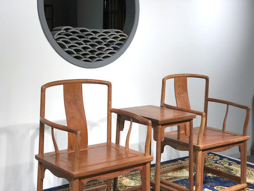 红桥红  家具严选  缅甸花梨（大果紫檀）【嘉木堂 矮靠背 南官帽椅三件套】 商品图4