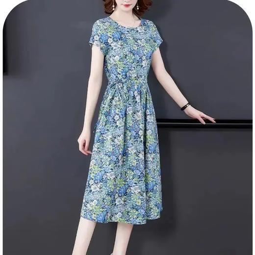 JXG-特价女装清仓短袖印花中长款棉麻连衣裙 商品图4