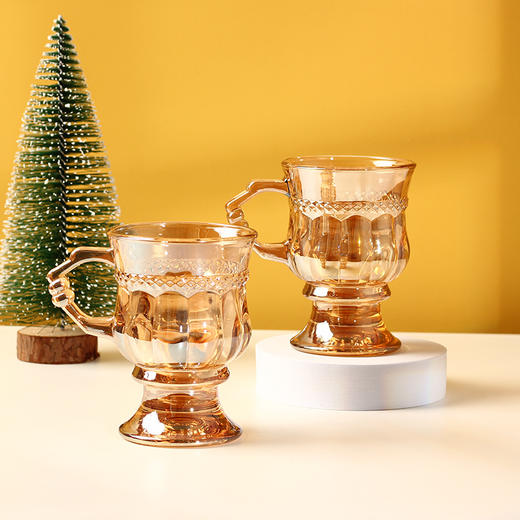 【2个装】复古欧式风格杯茶红茶杯奶茶杯琥珀色玻璃酒杯饮料杯可爱咖啡杯 商品图0