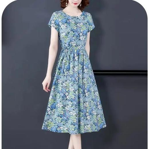JXG-特价女装清仓短袖印花中长款棉麻连衣裙 商品图2