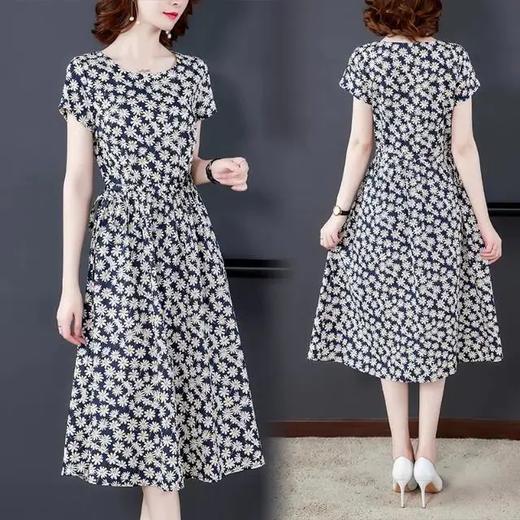 JXG-特价女装清仓短袖印花中长款棉麻连衣裙 商品图0
