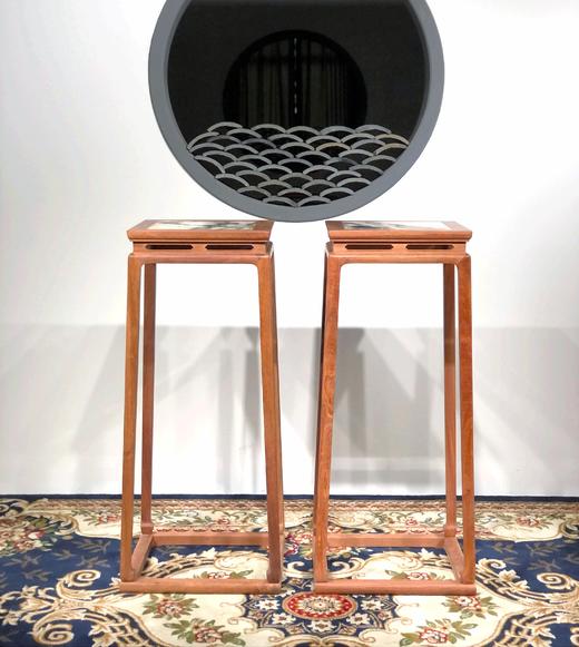 红桥红  家具严选  缅甸花梨（大果紫檀）【石面 98 明式托泥束腰 花架】 商品图1