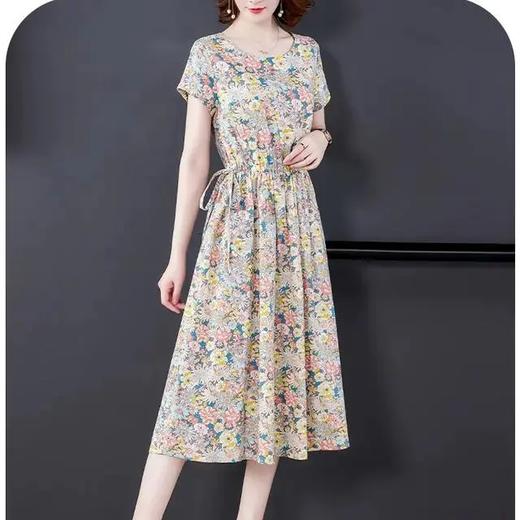 JXG-特价女装清仓短袖印花中长款棉麻连衣裙 商品图3