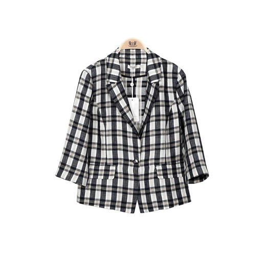 METTE2019夏季新款100%亚麻黑白格子小西装时尚短款百搭商务外套 商品图4