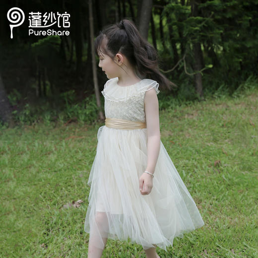 pureshare 女童连衣裙夏季新款蕾丝蓬蓬纱宝宝裙子礼服-杏色蕾丝飘飘裙 商品图4