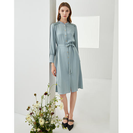 掉色下架--EITIE爱特爱秋季新款气质圆领通勤收腰垂坠显瘦衬衫连衣裙女6307002 商品图6