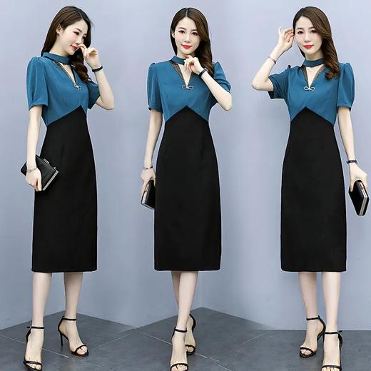 HRFS-WZ71069新款潮流时尚简约舒适中长款拼接连衣裙 商品图0