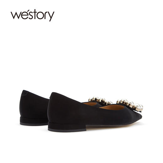 westory女鞋2021秋季新款漆皮水钻尖头浅口平底单鞋S21CE71191 商品图2