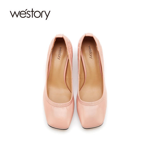 westory女鞋2021秋季新款真皮圆头玛丽珍鞋浅口高跟鞋W21CE71131 商品图3