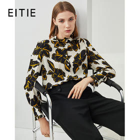 无货下架-EITIE爱特爱秋季新款洋气时尚复古印花气质立领真丝衬衫上衣6309003