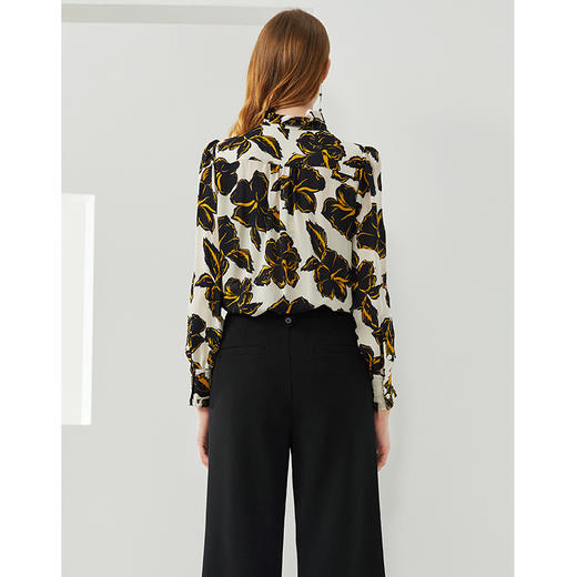 无货下架-EITIE爱特爱秋季新款洋气时尚复古印花气质立领真丝衬衫上衣6309003 商品图4