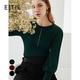 EITIE爱特爱秋季新款优雅宫廷风泡泡袖修身显瘦百搭针织衫女6301001