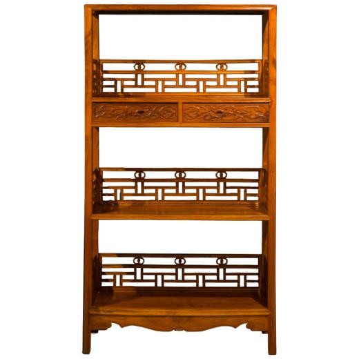 黄花梨雕螭纹带围栏三层架格（一对） 商品图5