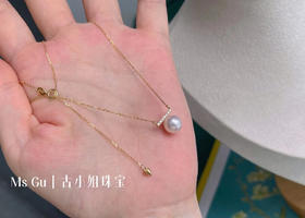 #新款小平衡木项链 镶嵌钻石 搭配天然珍珠 简洁好搭配