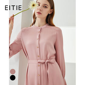 掉色下架--EITIE爱特爱秋季新款气质圆领通勤收腰垂坠显瘦衬衫连衣裙女6307002
