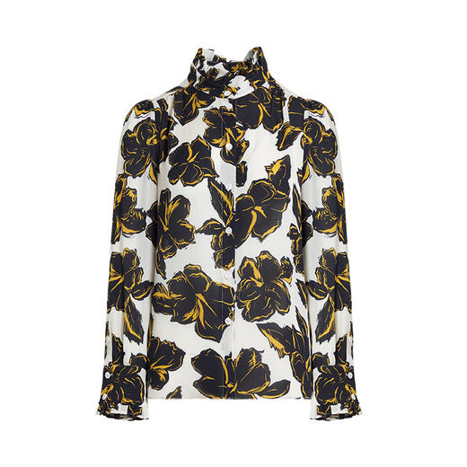 无货下架-EITIE爱特爱秋季新款洋气时尚复古印花气质立领真丝衬衫上衣6309003 商品图6