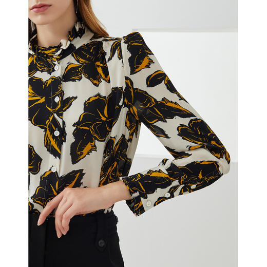 无货下架-EITIE爱特爱秋季新款洋气时尚复古印花气质立领真丝衬衫上衣6309003 商品图5