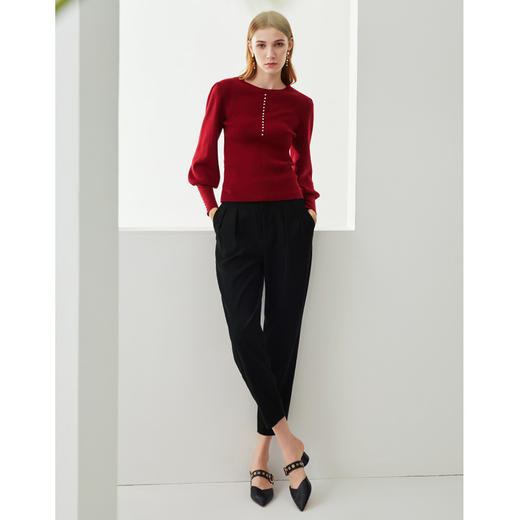 EITIE爱特爱秋季新款优雅宫廷风泡泡袖修身显瘦百搭针织衫女6301001 商品图6