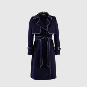 撞色明线优雅风衣（附腰带）