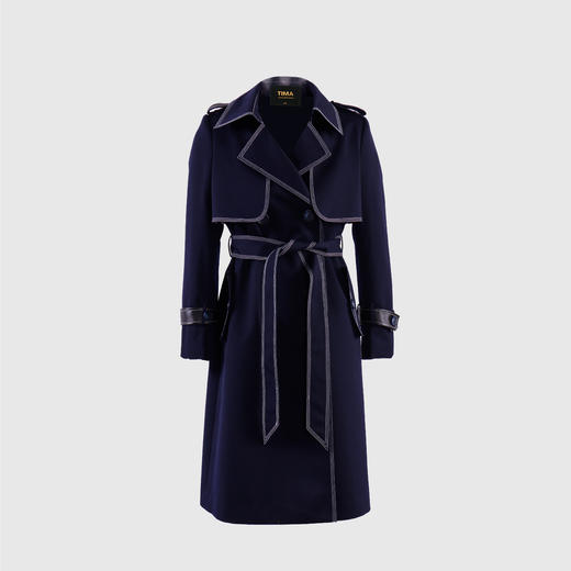 撞色明线优雅风衣（附腰带） 商品图0