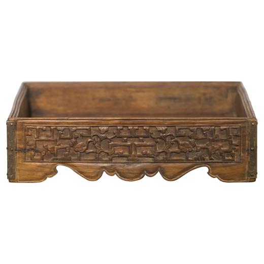 清代 黄花梨夔龙纹方形呈盘 商品图5