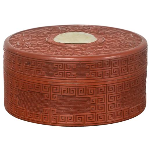 清代 剔红嵌玉梅花纹圆形盖盒 商品图5