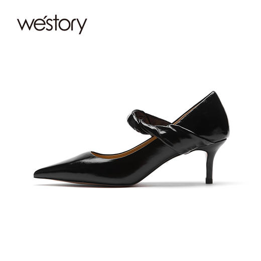 westory女鞋2021秋季新款真皮尖头高跟细跟玛丽珍鞋W21CE70851 商品图1