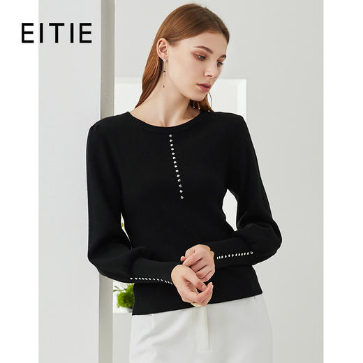 EITIE爱特爱秋季新款优雅宫廷风泡泡袖修身显瘦百搭针织衫女6301001 商品图10