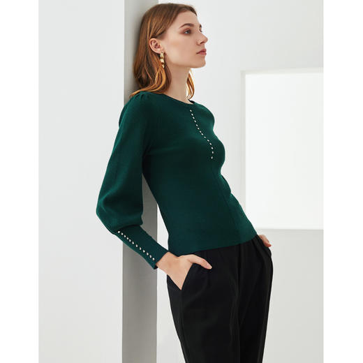 EITIE爱特爱秋季新款优雅宫廷风泡泡袖修身显瘦百搭针织衫女6301001 商品图2