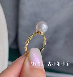 #新款k金akoya珍珠戒指 简单的链条设计 精致小巧且高级 镶嵌珍珠的底托加大可以让珍珠更牢固