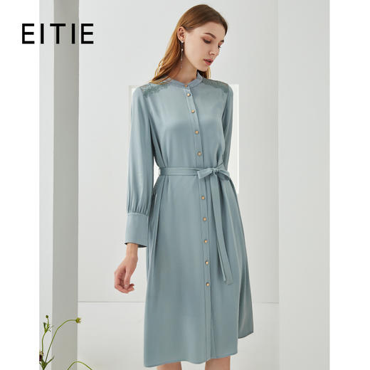 掉色下架--EITIE爱特爱秋季新款气质圆领通勤收腰垂坠显瘦衬衫连衣裙女6307002 商品图5