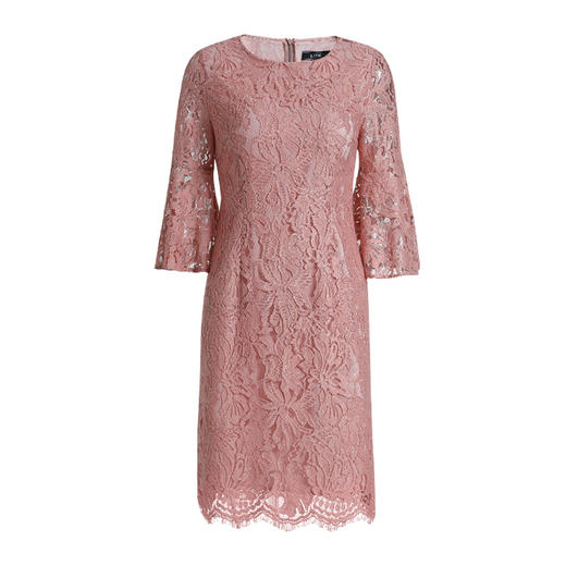 EITIE爱特爱女装蕾丝镂空钩花喇叭七分袖优雅连衣裙D1907319 商品图5