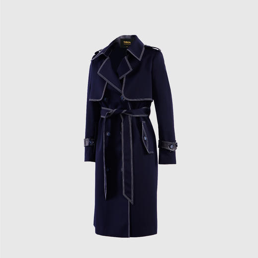 撞色明线优雅风衣（附腰带） 商品图1