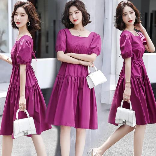 HRFS-WZ71209夏季时尚简约优雅收腰显瘦休闲纯色性感褶皱连衣裙 商品图1