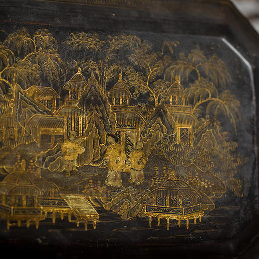 清代 黑漆描金人物八角盒 商品图3