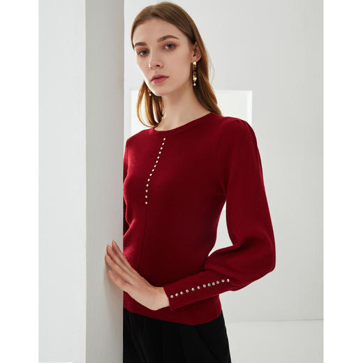 EITIE爱特爱秋季新款优雅宫廷风泡泡袖修身显瘦百搭针织衫女6301001 商品图7