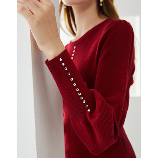 EITIE爱特爱秋季新款优雅宫廷风泡泡袖修身显瘦百搭针织衫女6301001 商品图8