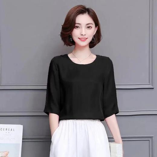 JXG-宽松重磅仿真丝上衣春秋新款大码七分袖t恤女纯色打底衫妈妈装 商品图6