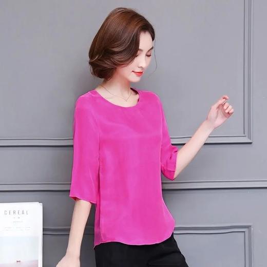 JXG-宽松重磅仿真丝上衣春秋新款大码七分袖t恤女纯色打底衫妈妈装 商品图0